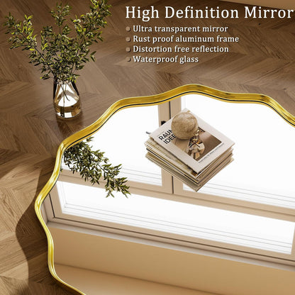 Gold Scalloped Circle Mirror 36" Wavy Edge Round Wall Mirror
