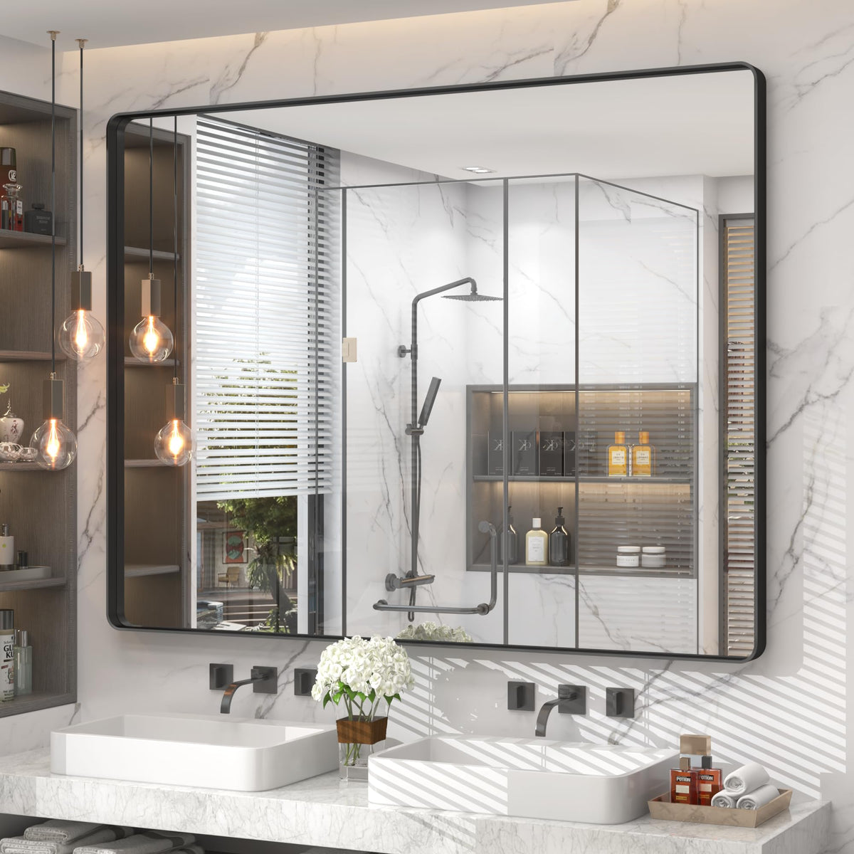 24x30 Inch Black Metal Framed Bathroom Mirror for Wall