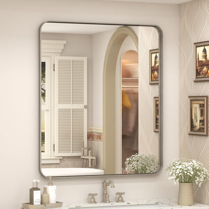 24x30 Inch Black Metal Framed Bathroom Mirror for Wall