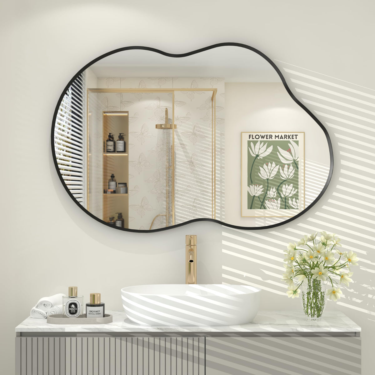 24x30 Inch Black Metal Framed Bathroom Mirror for Wall
