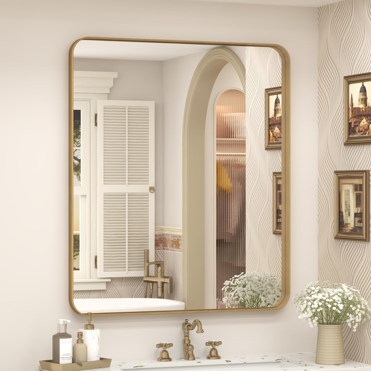 24x30 Inch Black Metal Framed Bathroom Mirror for Wall