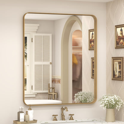 24x30 Inch Black Metal Framed Bathroom Mirror for Wall