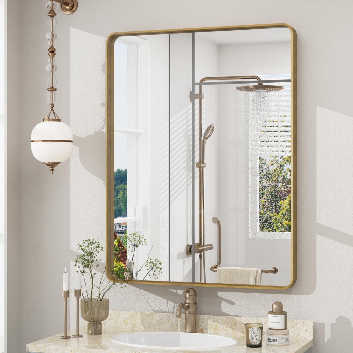 24x30 Inch Black Metal Framed Bathroom Mirror for Wall