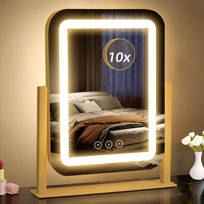 Vanity Mirror with Lights,13.1"×16.7"LED Makeup Mirror,Lighted Makeup Mirror with Lights, Smart Touch Control Dimmable 3 Modes Light, Lighted Up Mirror for Makeup Desk, Bedroom, Dressing Room