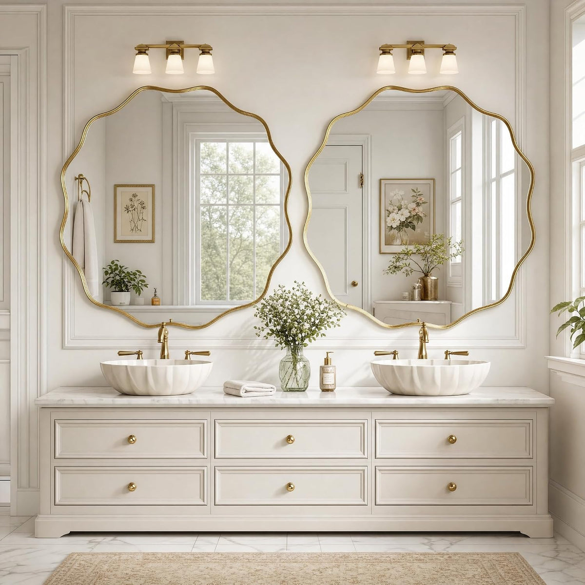Gold Scalloped Circle Mirror 36" Wavy Edge Round Wall Mirror
