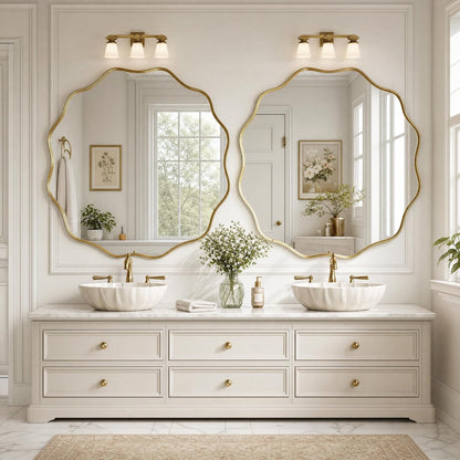 Gold Scalloped Circle Mirror 36" Wavy Edge Round Wall Mirror