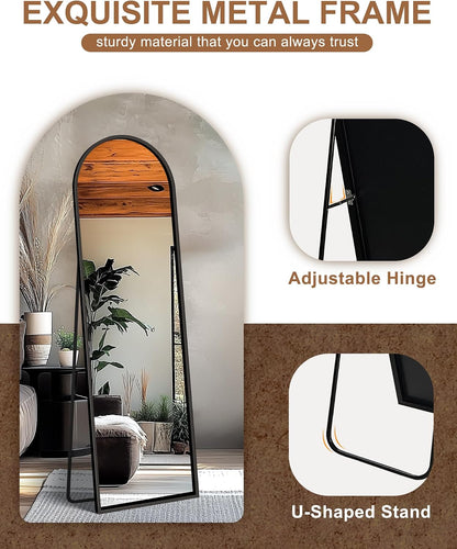 Delma Arched Full Length Mirror with Stand, Black Floor Mirror