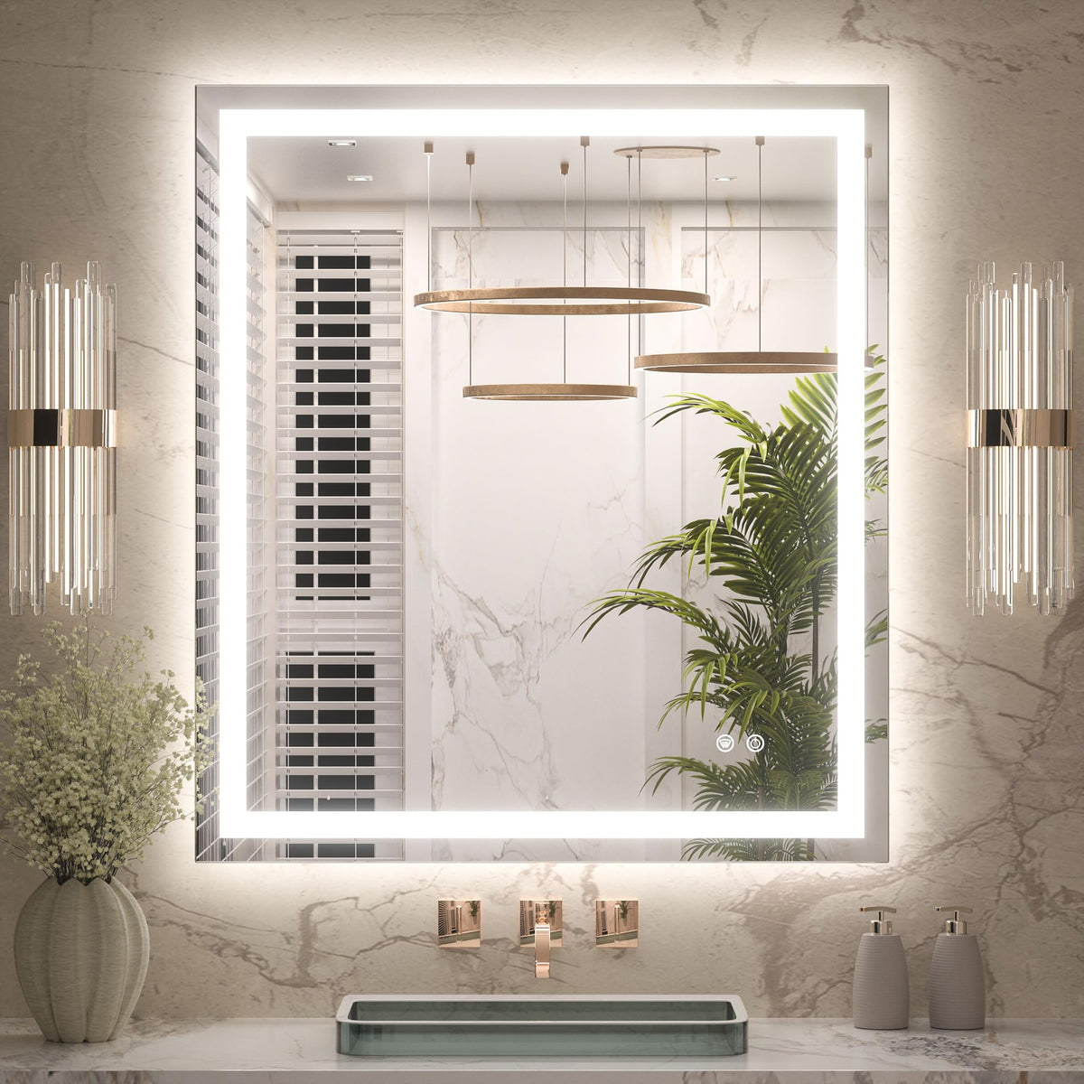 Keonjinn 24x32 Inch LED Bathroom Mirror with Lights, Frontlit & Backlit