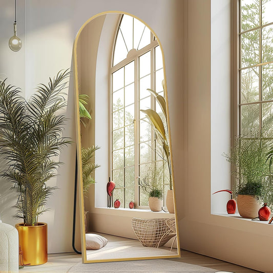Sweetcrispy 64"x21" Arched Full Length Mirror, Full Body Mirror, Gold