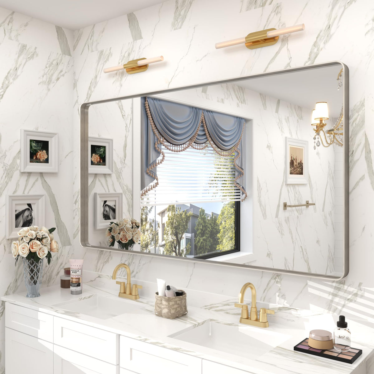 24x30 Inch Black Metal Framed Bathroom Mirror for Wall