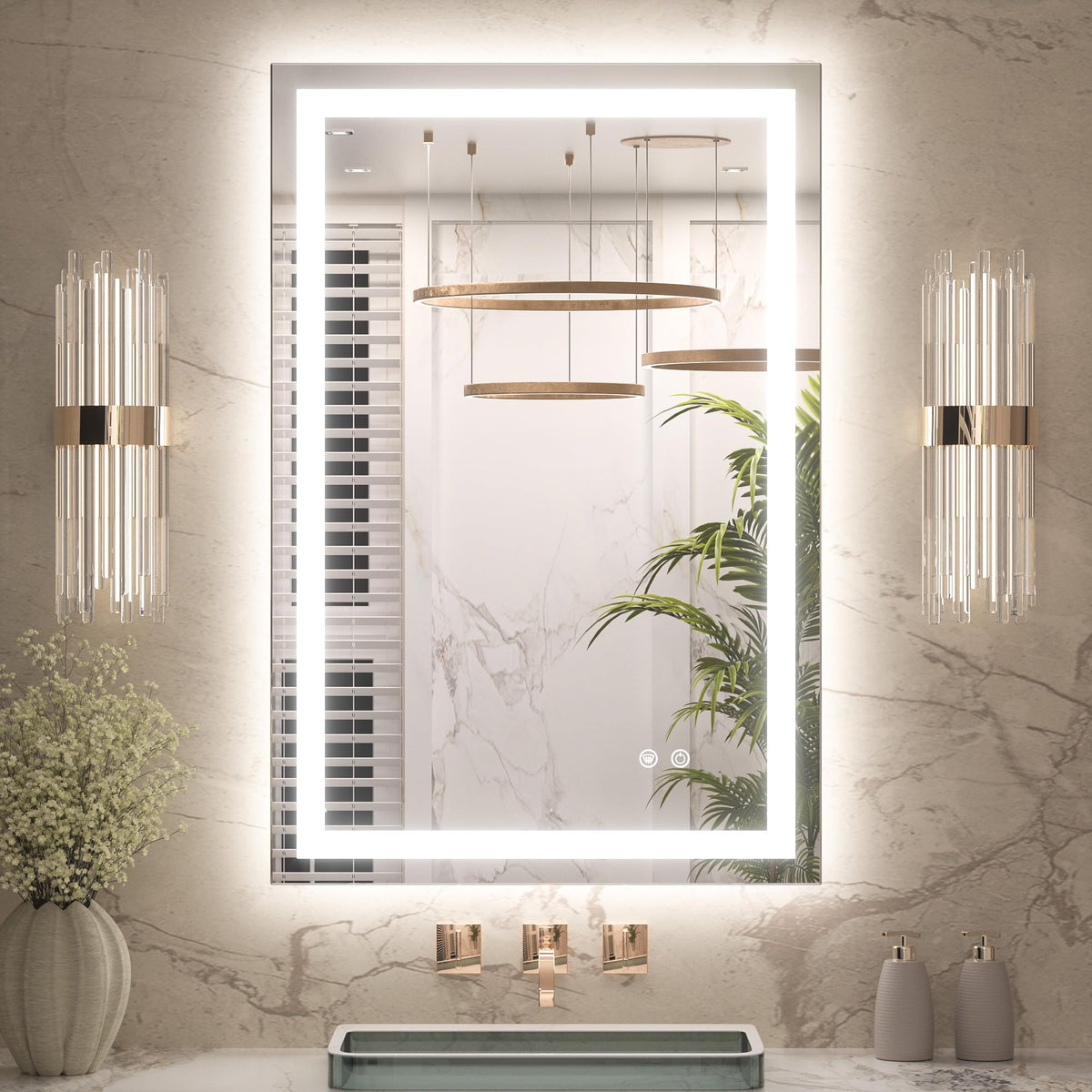 Keonjinn 24x32 Inch LED Bathroom Mirror with Lights, Frontlit & Backlit