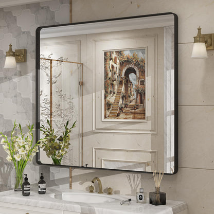 24x30 Inch Black Metal Framed Bathroom Mirror for Wall