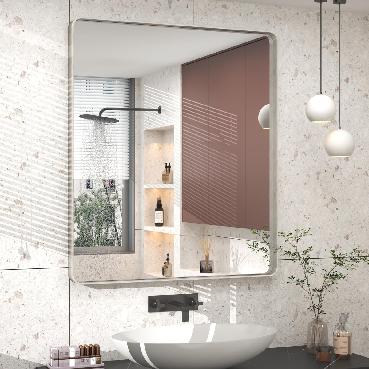 24x30 Inch Black Metal Framed Bathroom Mirror for Wall