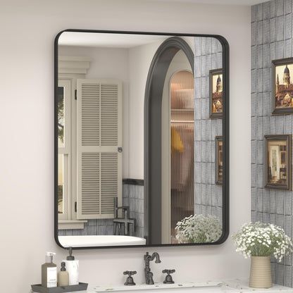 24x30 Inch Black Metal Framed Bathroom Mirror for Wall