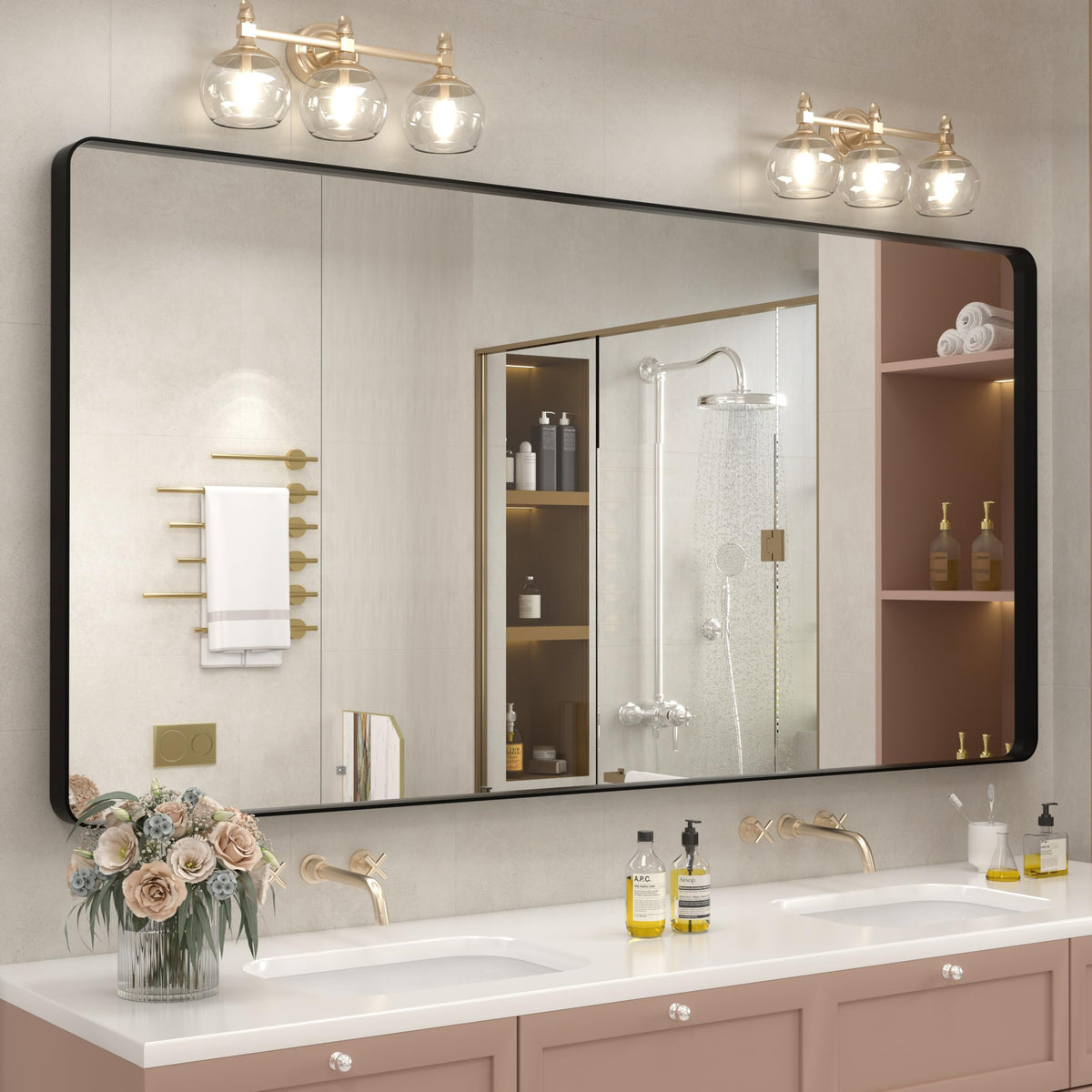 24x30 Inch Black Metal Framed Bathroom Mirror for Wall