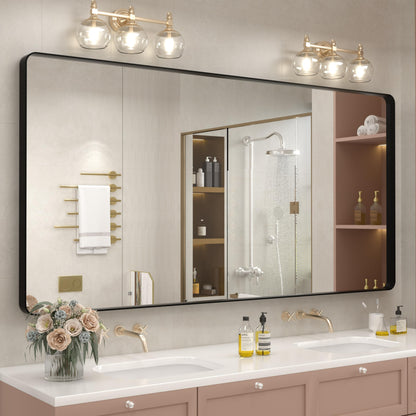 24x30 Inch Black Metal Framed Bathroom Mirror for Wall