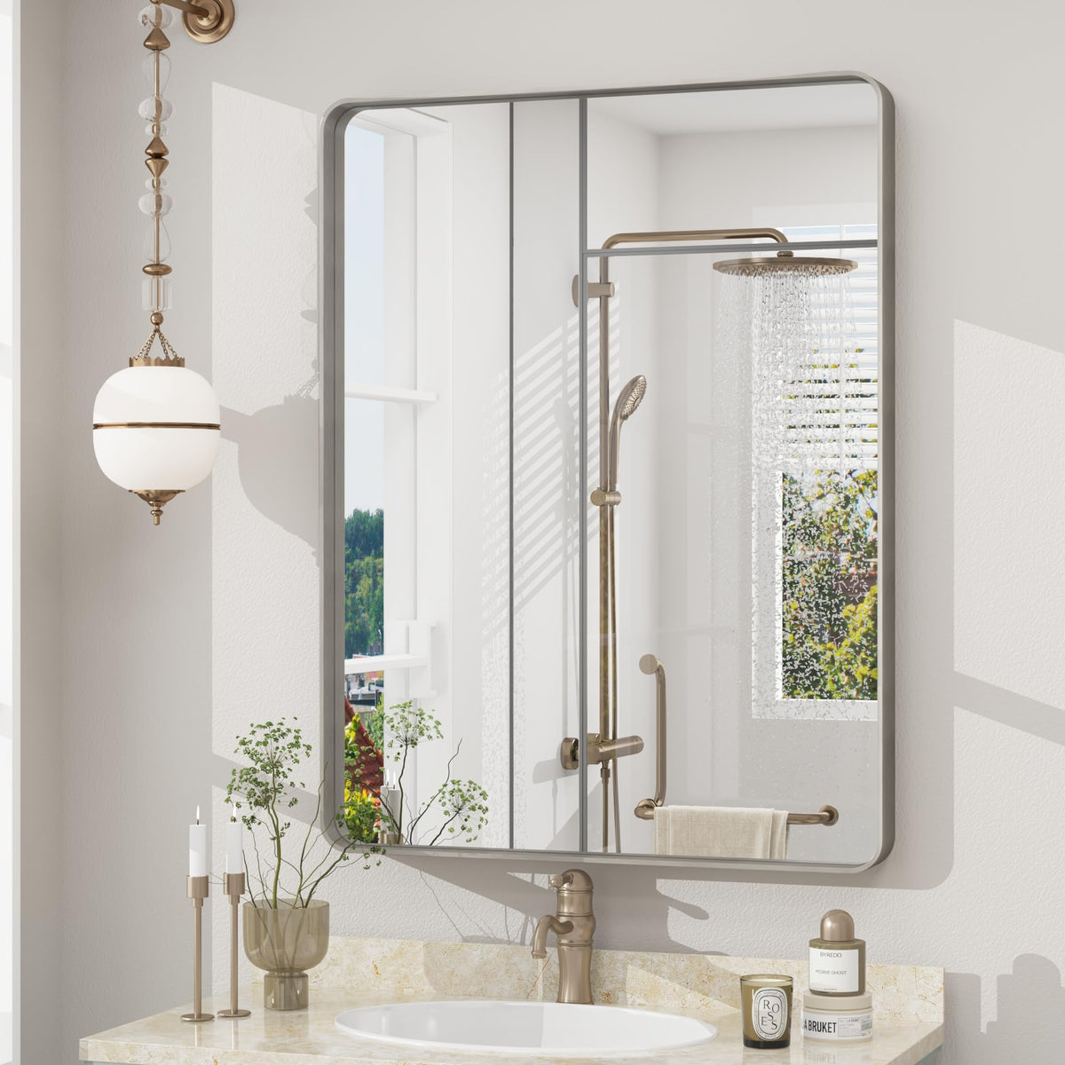 24x30 Inch Black Metal Framed Bathroom Mirror for Wall