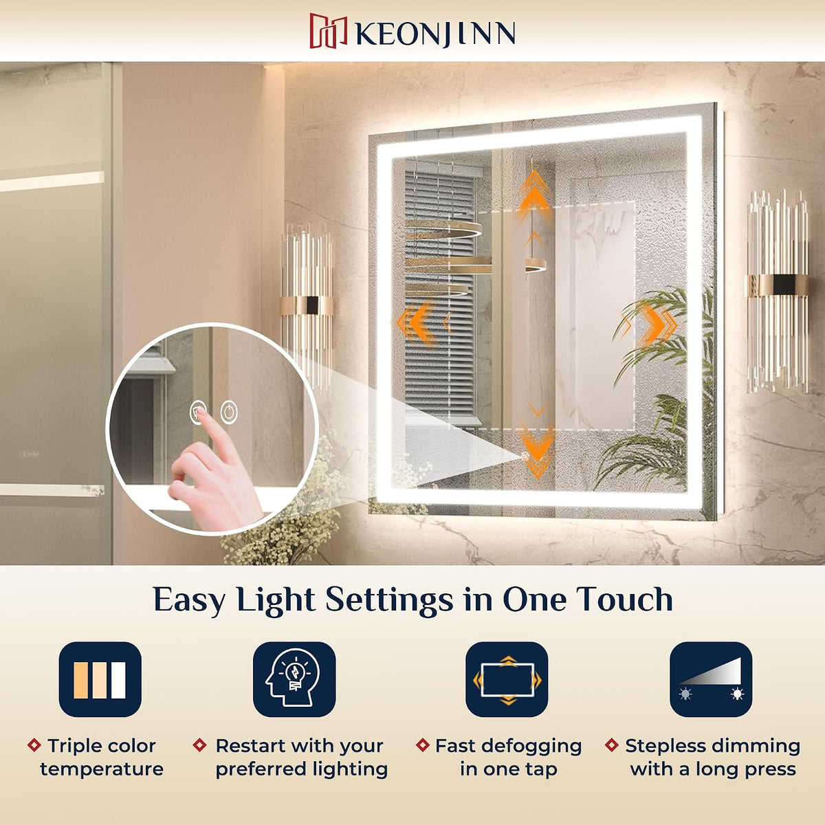 Keonjinn 24x32 Inch LED Bathroom Mirror with Lights, Frontlit & Backlit