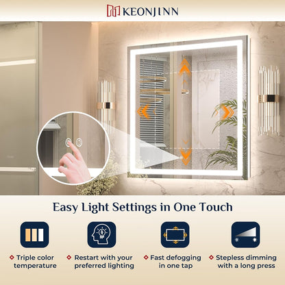 Keonjinn 24x32 Inch LED Bathroom Mirror with Lights, Frontlit & Backlit