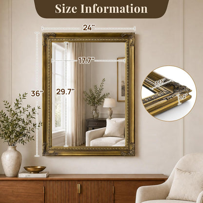 36x24 Large Baroque Wall Mirror for Entryway Fireplace Decor,Bronze Gold