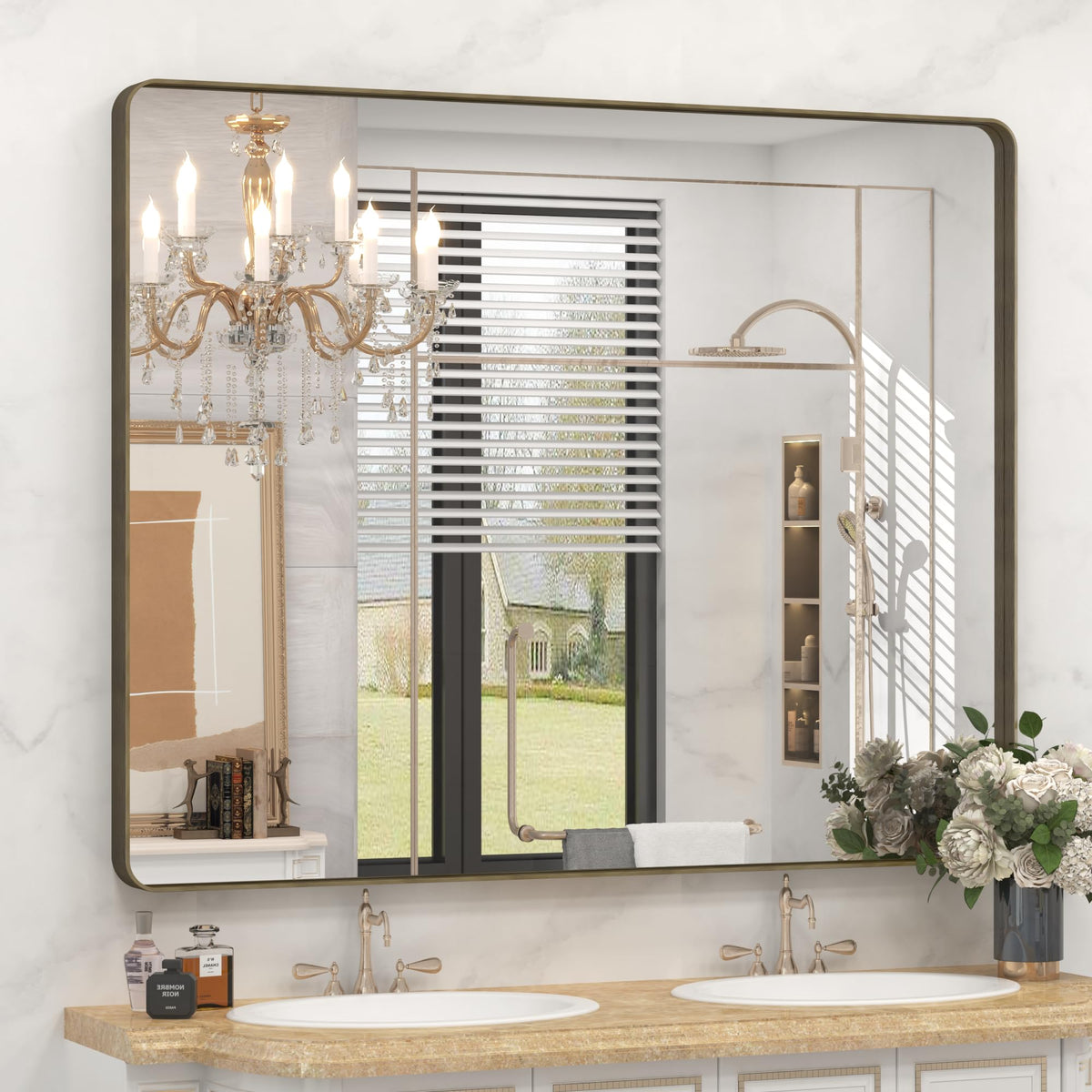 24x30 Inch Black Metal Framed Bathroom Mirror for Wall