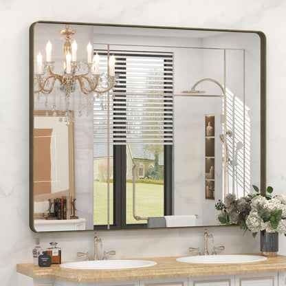 24x30 Inch Black Metal Framed Bathroom Mirror for Wall