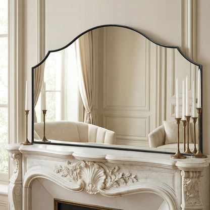 Besdomus Black Scalloped Wall Mirror: 47"x31" Large Wooden Fireplace Mirror