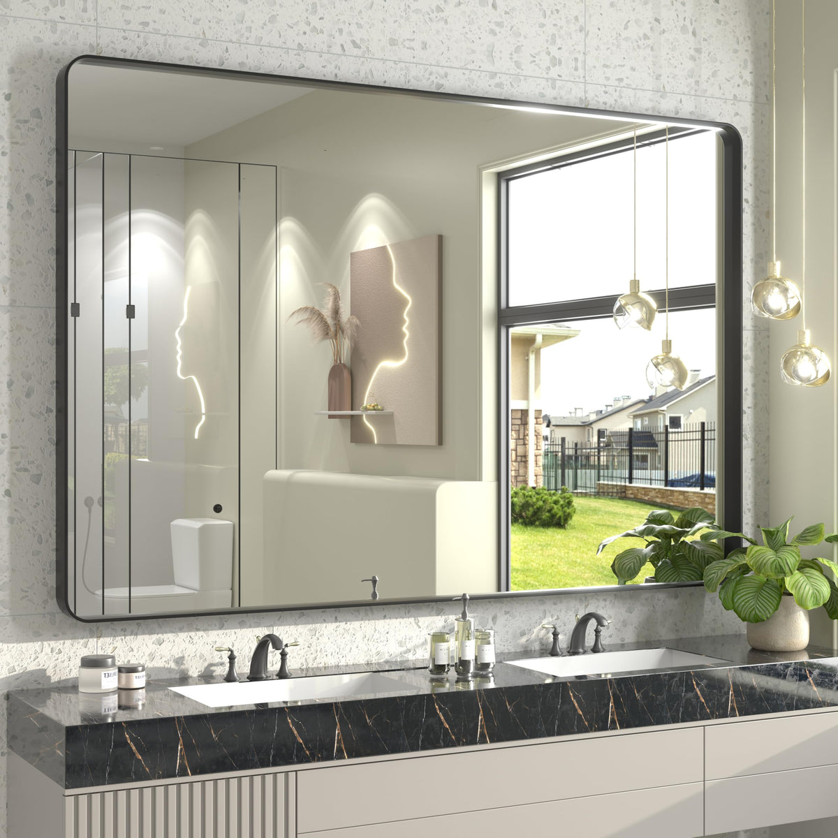 24x30 Inch Black Metal Framed Bathroom Mirror for Wall