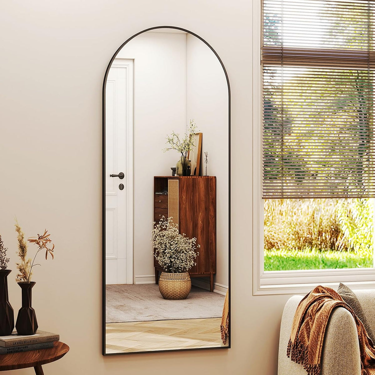 XRAMFY 56"x21" Black Arched Full Length Mirror Floor Mirrors with Stand