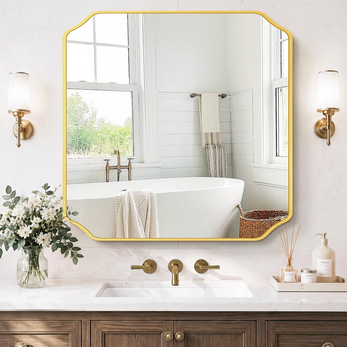 Vanity Bathroom Mirror for Over Sink, 50"x30", Black Metal Framed