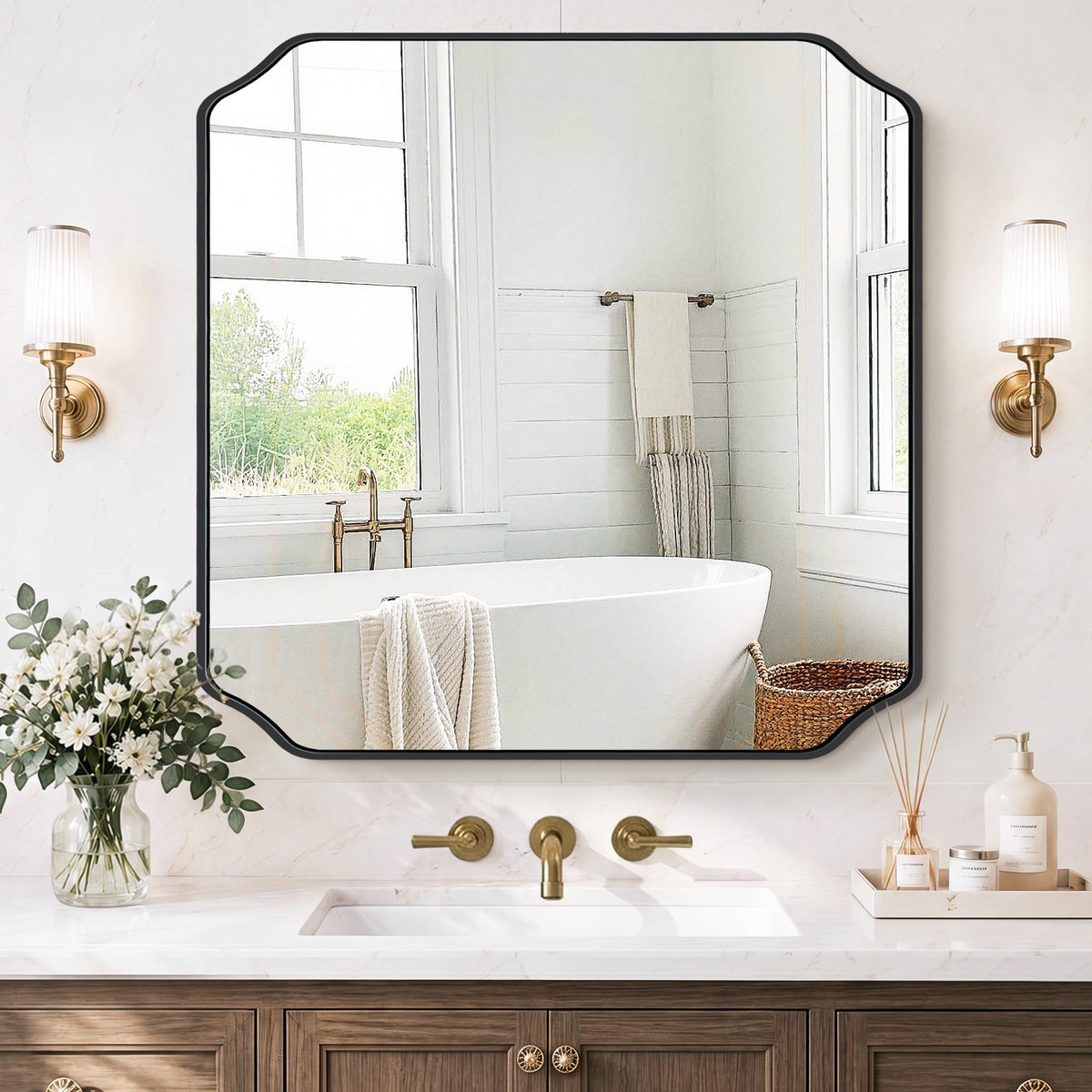 Vanity Bathroom Mirror for Over Sink, 50"x30", Black Metal Framed