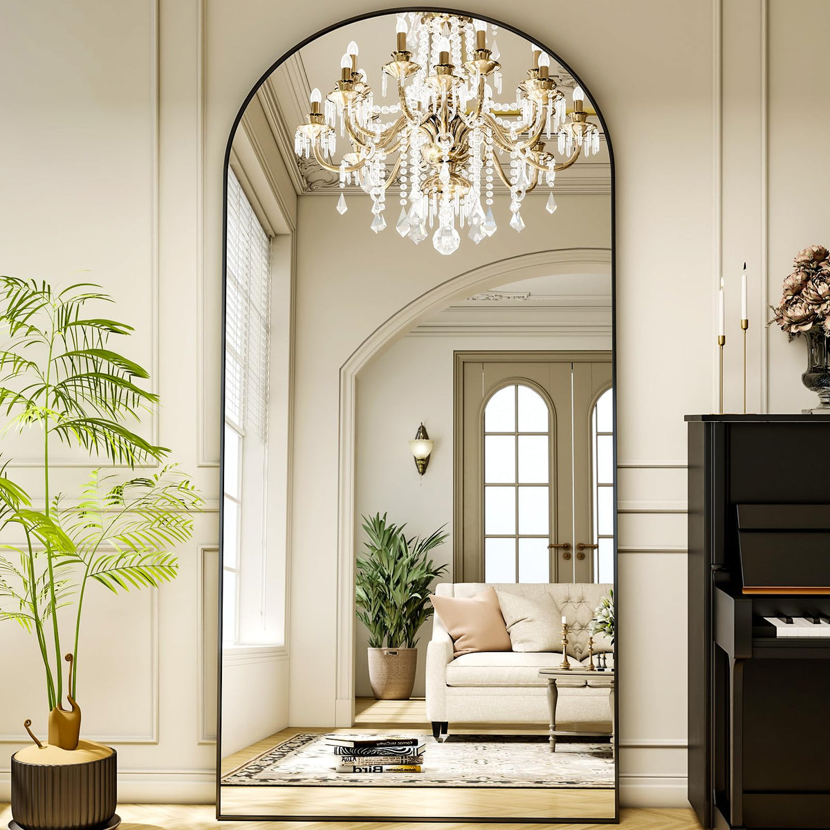 XRAMFY 56"x21" Black Arched Full Length Mirror Floor Mirrors with Stand