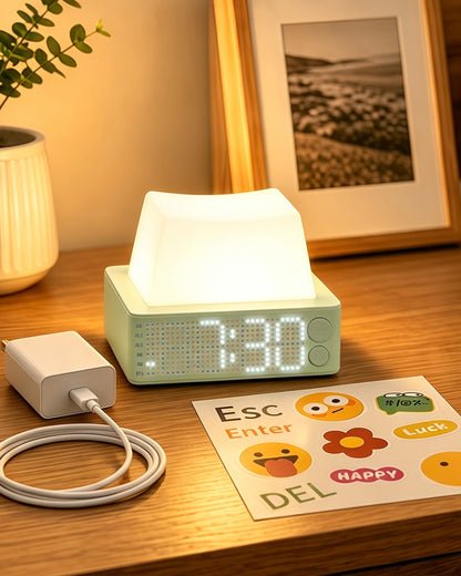 Keycap Alarm Clock with Night Light & White Noise, Digital Clock, Grey
