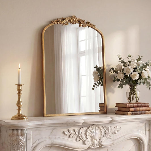 PERFNIQUE Vintage Mirror, 30" X 19" Gold Arched Antique Baroque Mirror