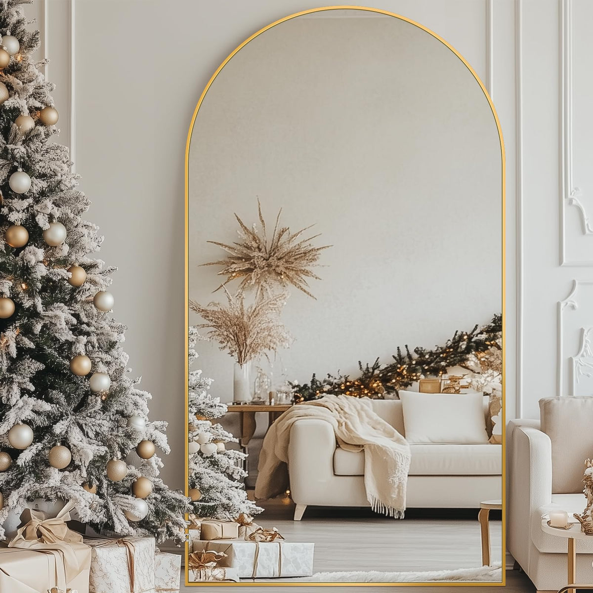 Antok Full Length Mirror, 58"x21" Floor Mirror, Arched Floor Standing Freestanding Arch Full Body Mirrors with Stand for Bedroom, Hanging Mounted for Living Room Cloakroom,Gold