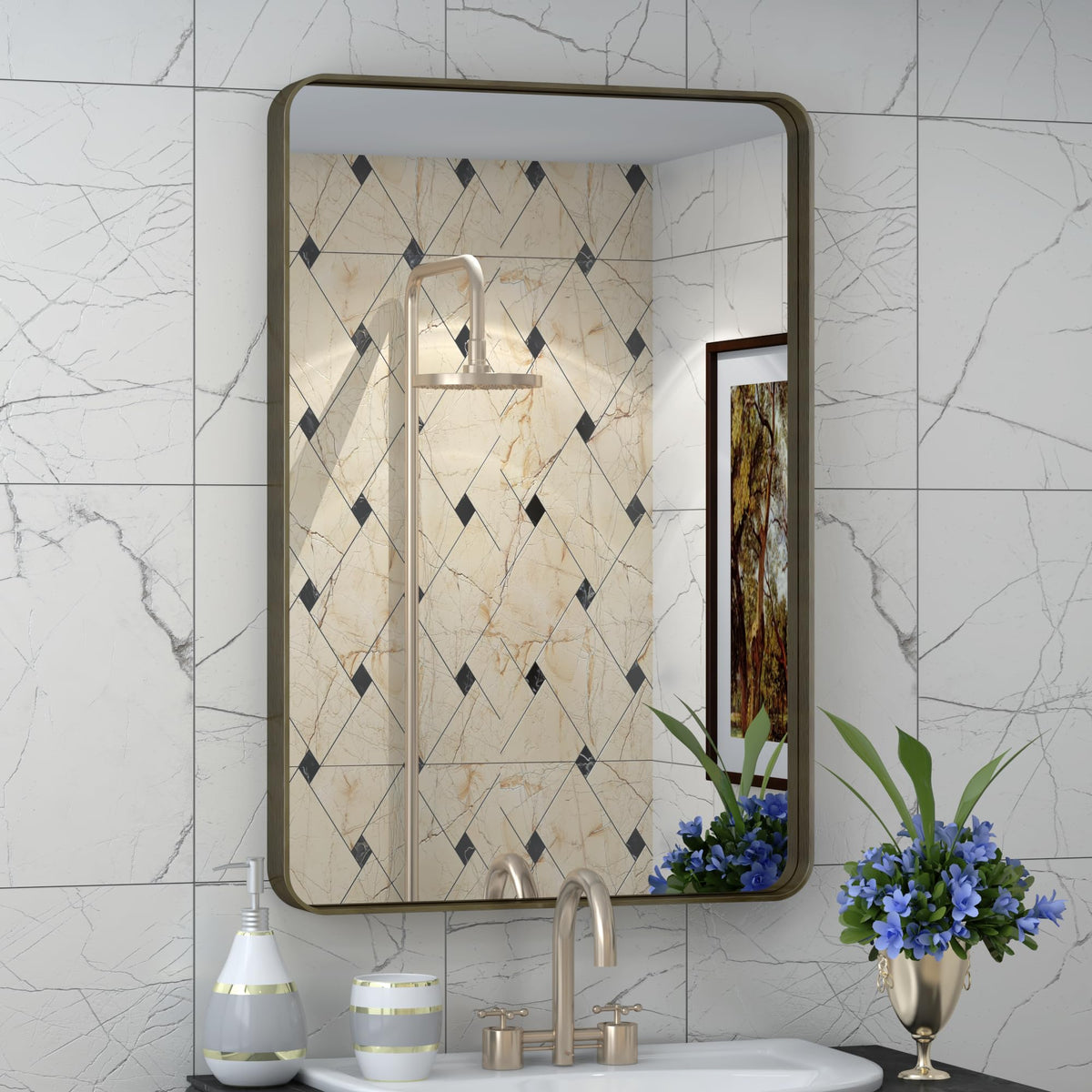 24x30 Inch Black Metal Framed Bathroom Mirror for Wall