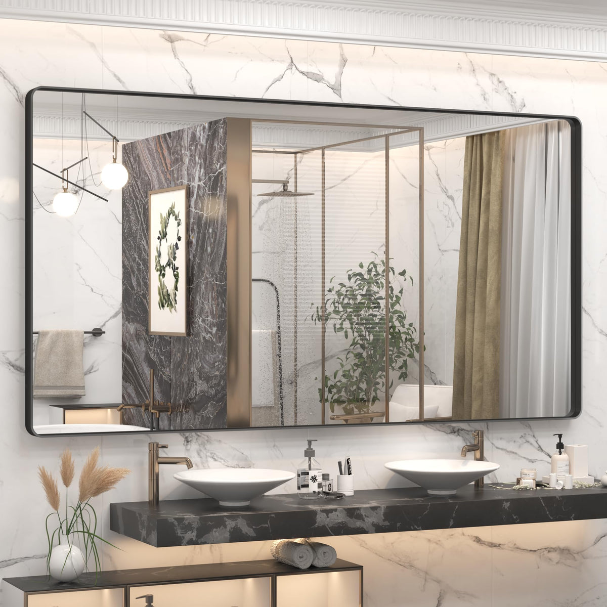 24x30 Inch Black Metal Framed Bathroom Mirror for Wall