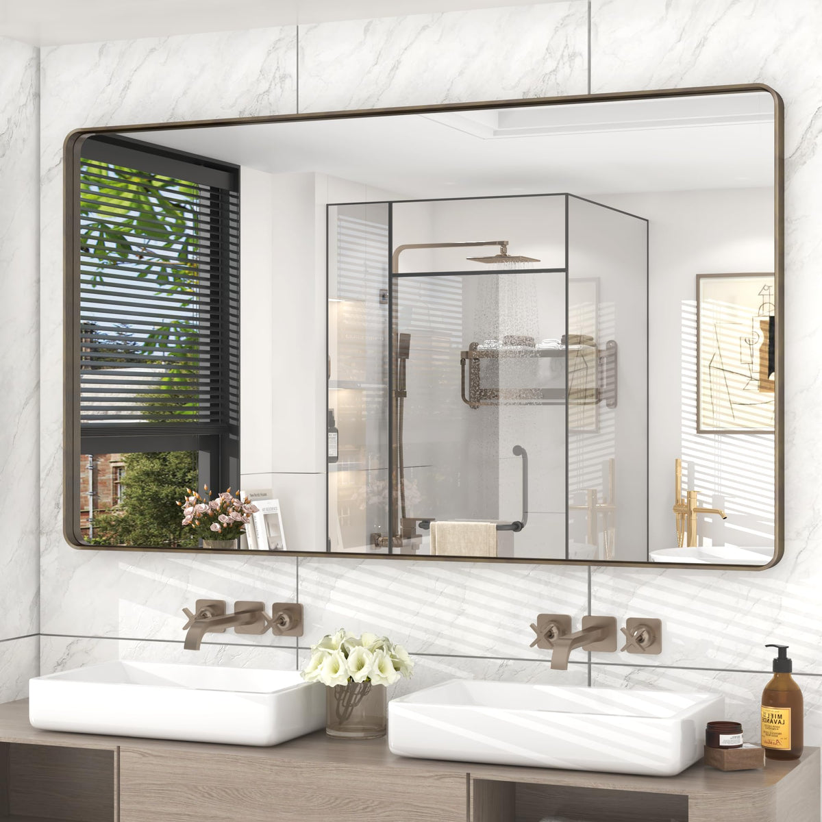 24x30 Inch Black Metal Framed Bathroom Mirror for Wall