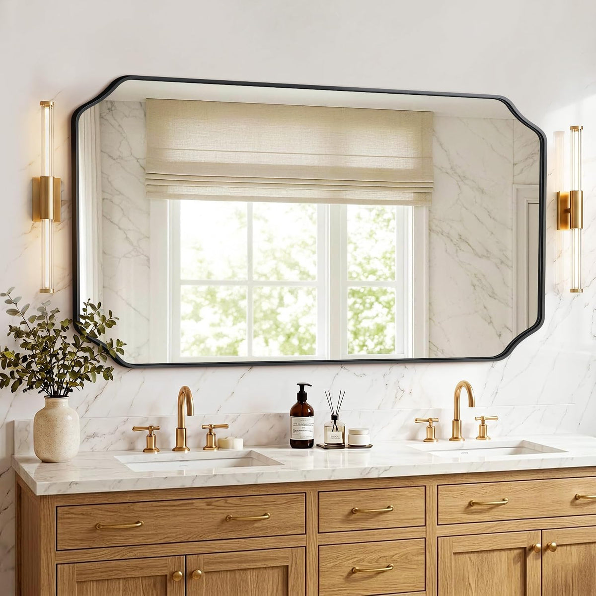 Vanity Bathroom Mirror for Over Sink, 50"x30", Black Metal Framed