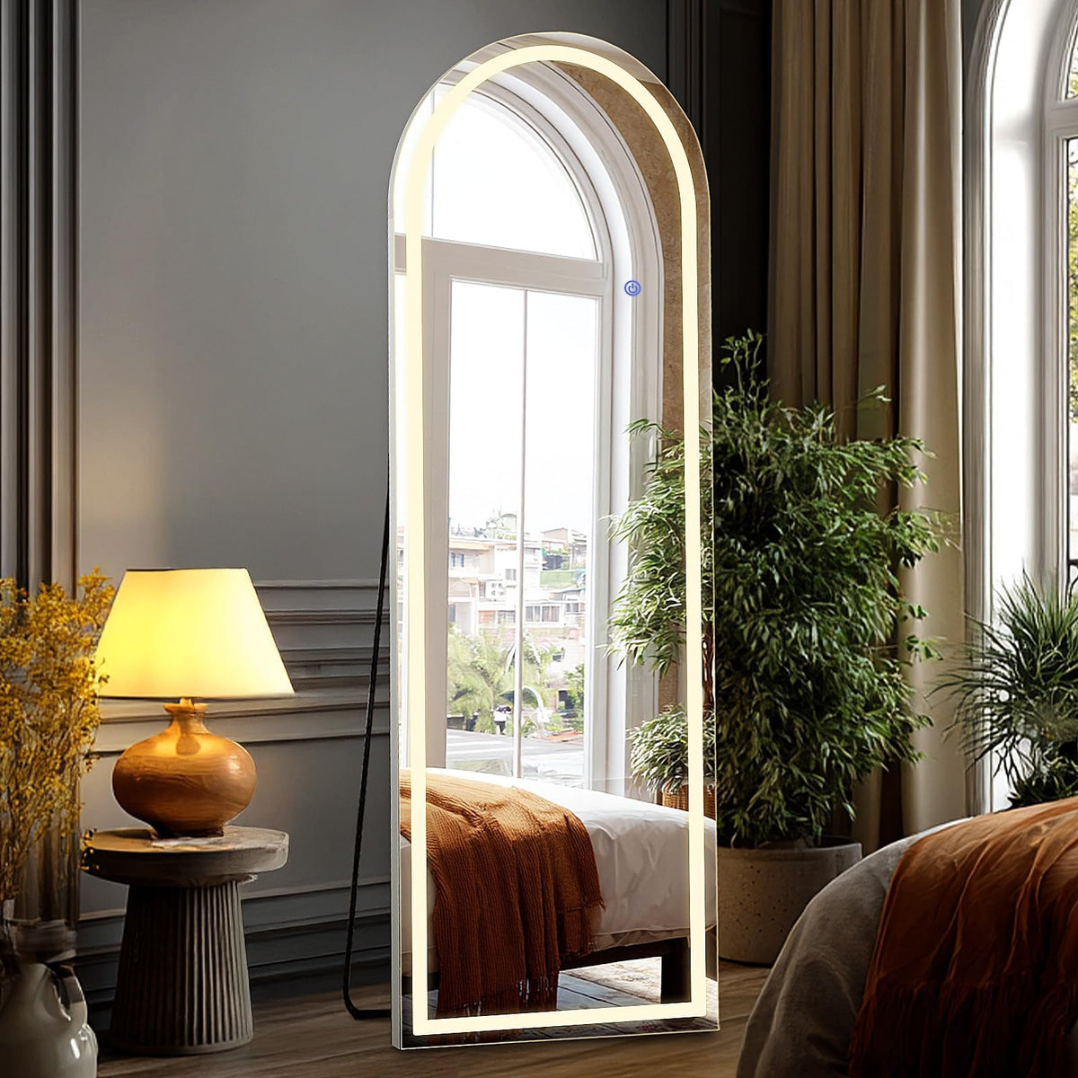 DUMOS Arched LED Mirror Full Length Standing, 16"x60" Full Body Wall Mirror
