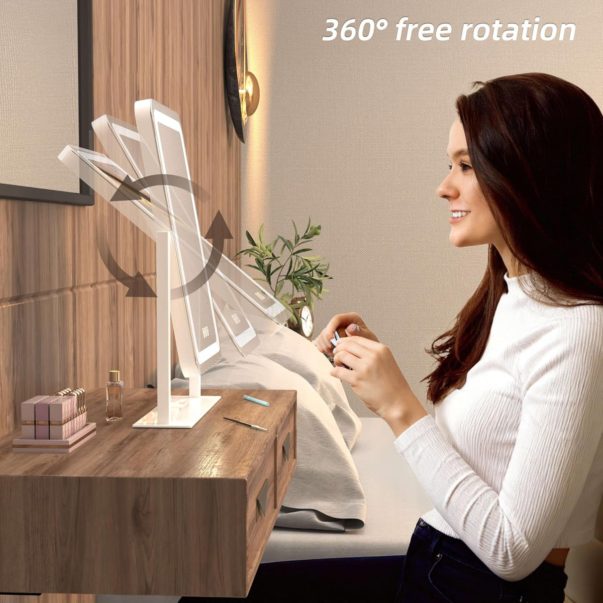 Vanity Mirror with Lights,13.1"×16.7"LED Makeup Mirror,Lighted Makeup Mirror with Lights, Smart Touch Control Dimmable 3 Modes Light, Lighted Up Mirror for Makeup Desk, Bedroom, Dressing Room