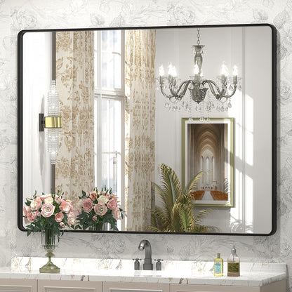 24x30 Inch Black Metal Framed Bathroom Mirror for Wall